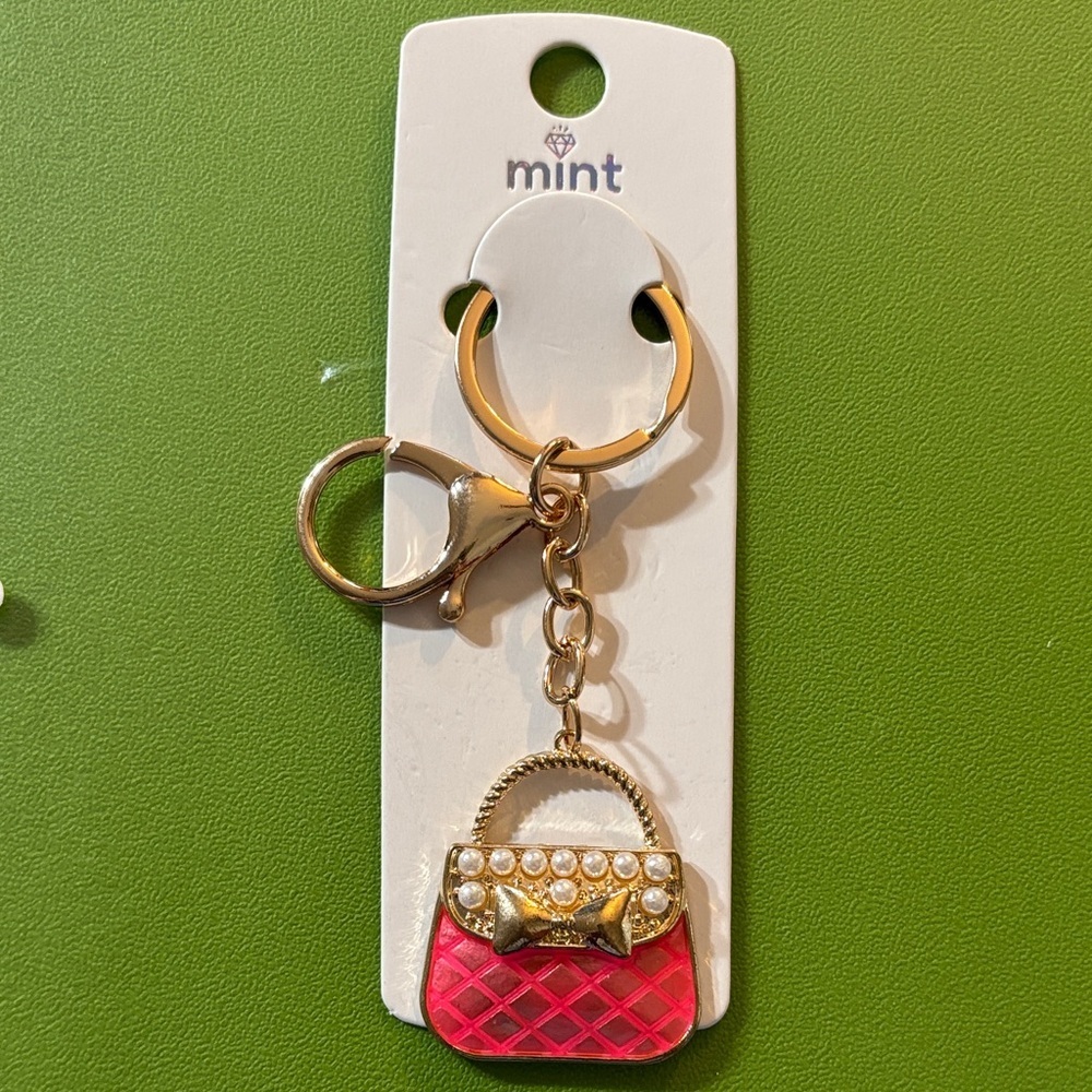 Mint Pink and Gold Keychain/Bag Charm